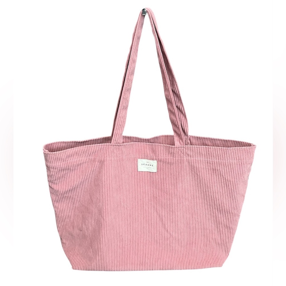 SEZANE Corduroy Classic Pink Tote with cream cotton lining